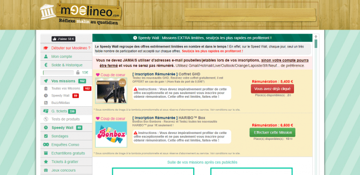 inscriptions rémunérées sur Moolineo
