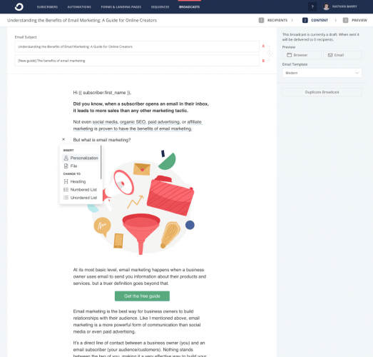Outil de création de mails ConvertKit