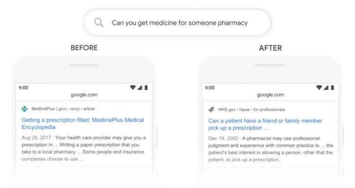 recherche avant/après mise à jour Google BERT