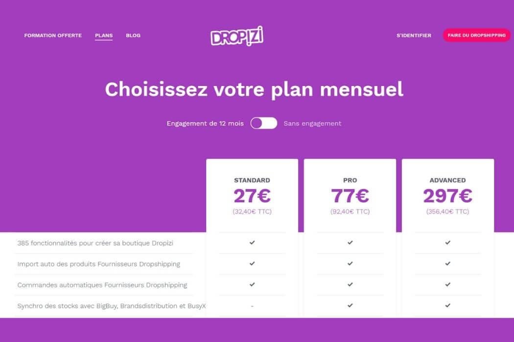 Choisir son plan Dropizi